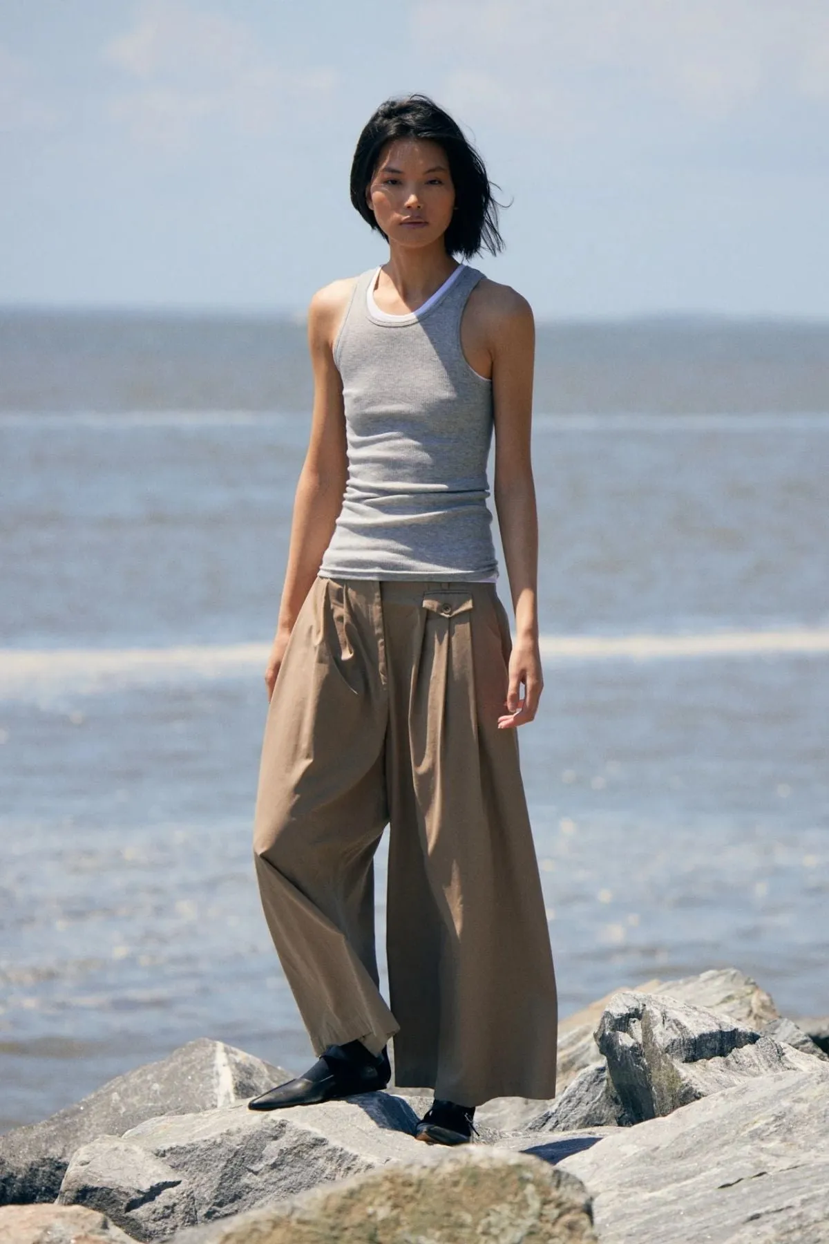 Womens Tibi Tibi Circular Fine Rib Tank - Heather Grey