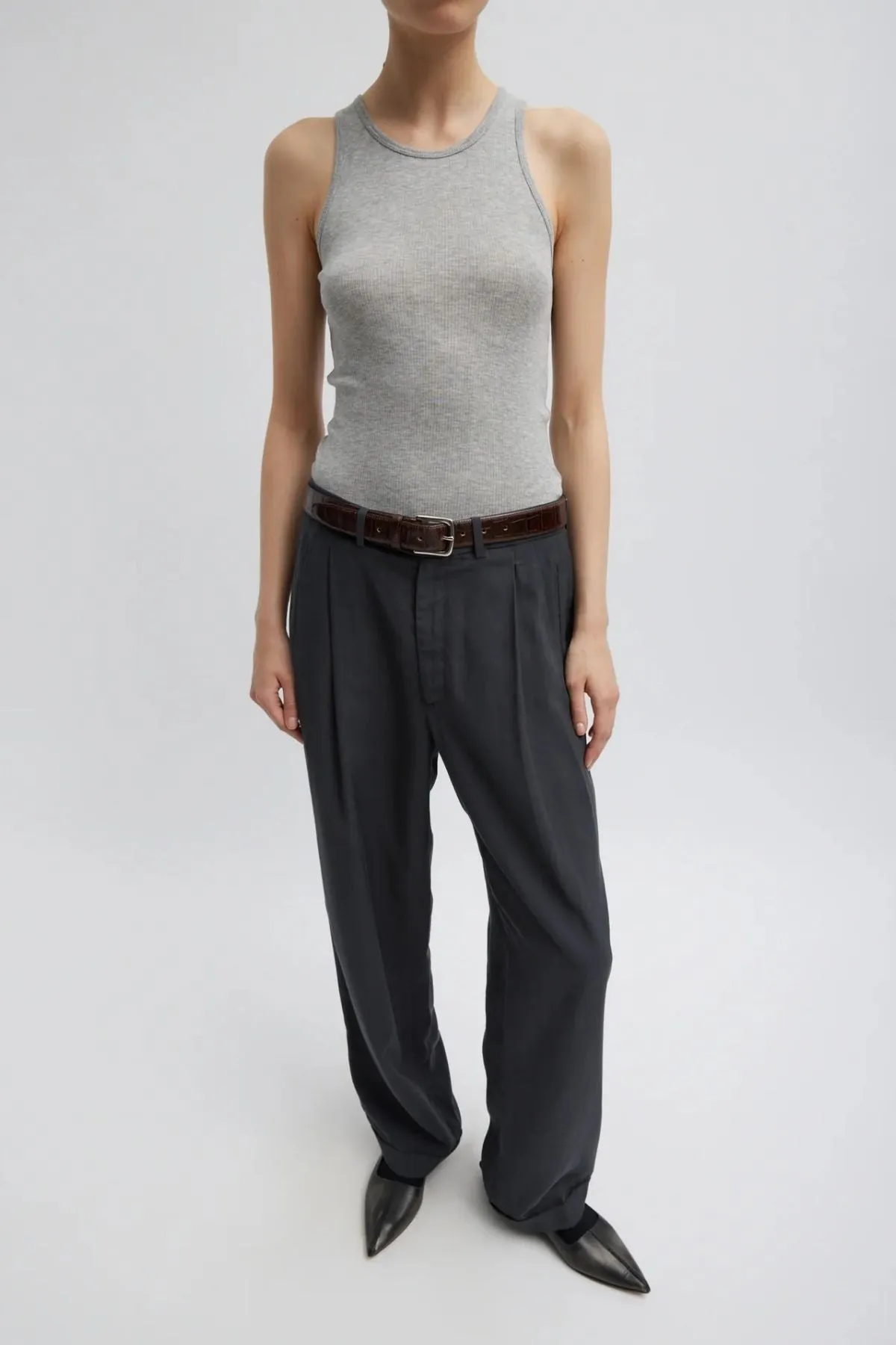 Womens Tibi Tibi Circular Fine Rib Tank - Heather Grey