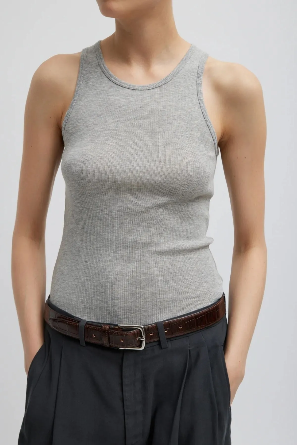Womens Tibi Tibi Circular Fine Rib Tank - Heather Grey