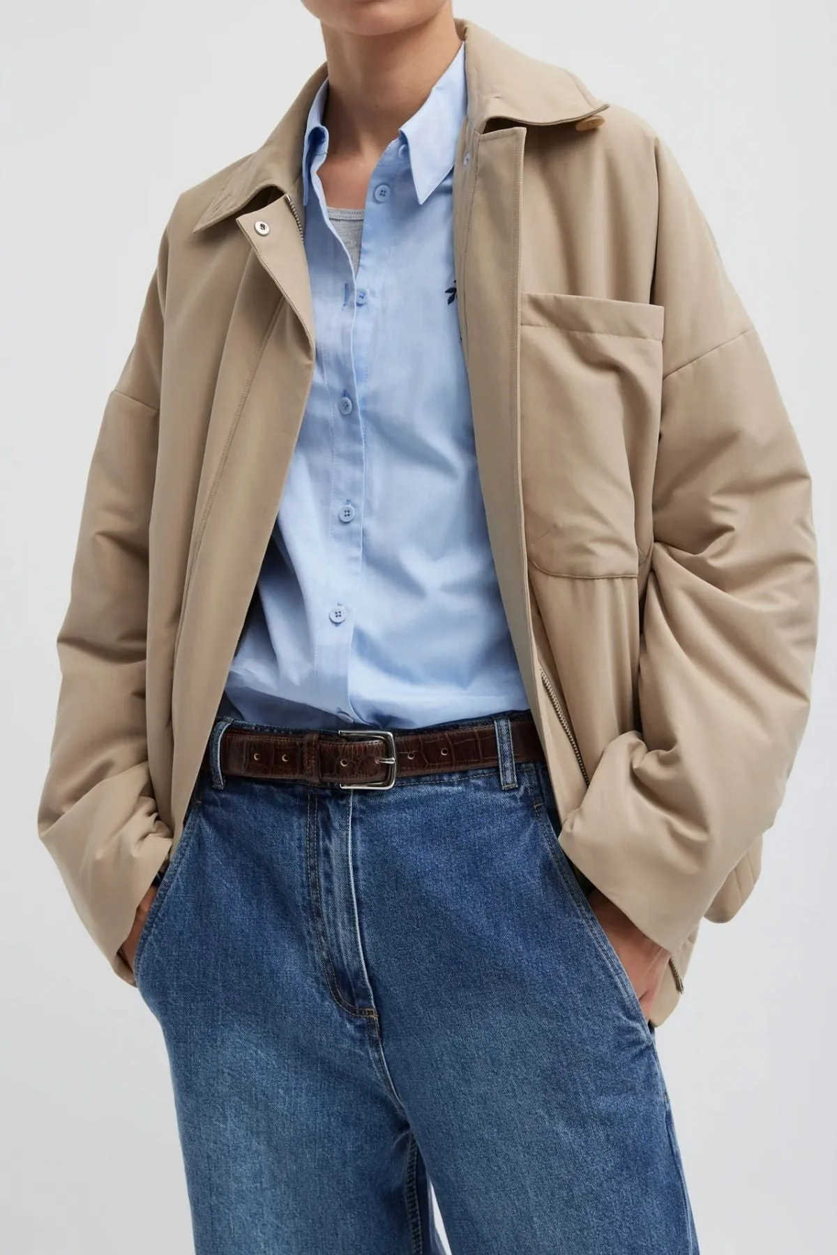 Womens Tibi Tibi Clyde Padding Shirt Jacket - Tan