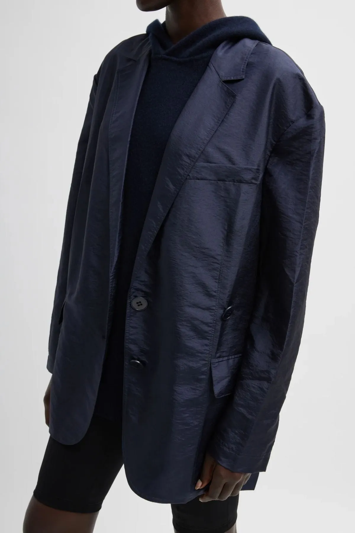 Womens Tibi Tibi Crispy Nylon Liam Blazer - Navy