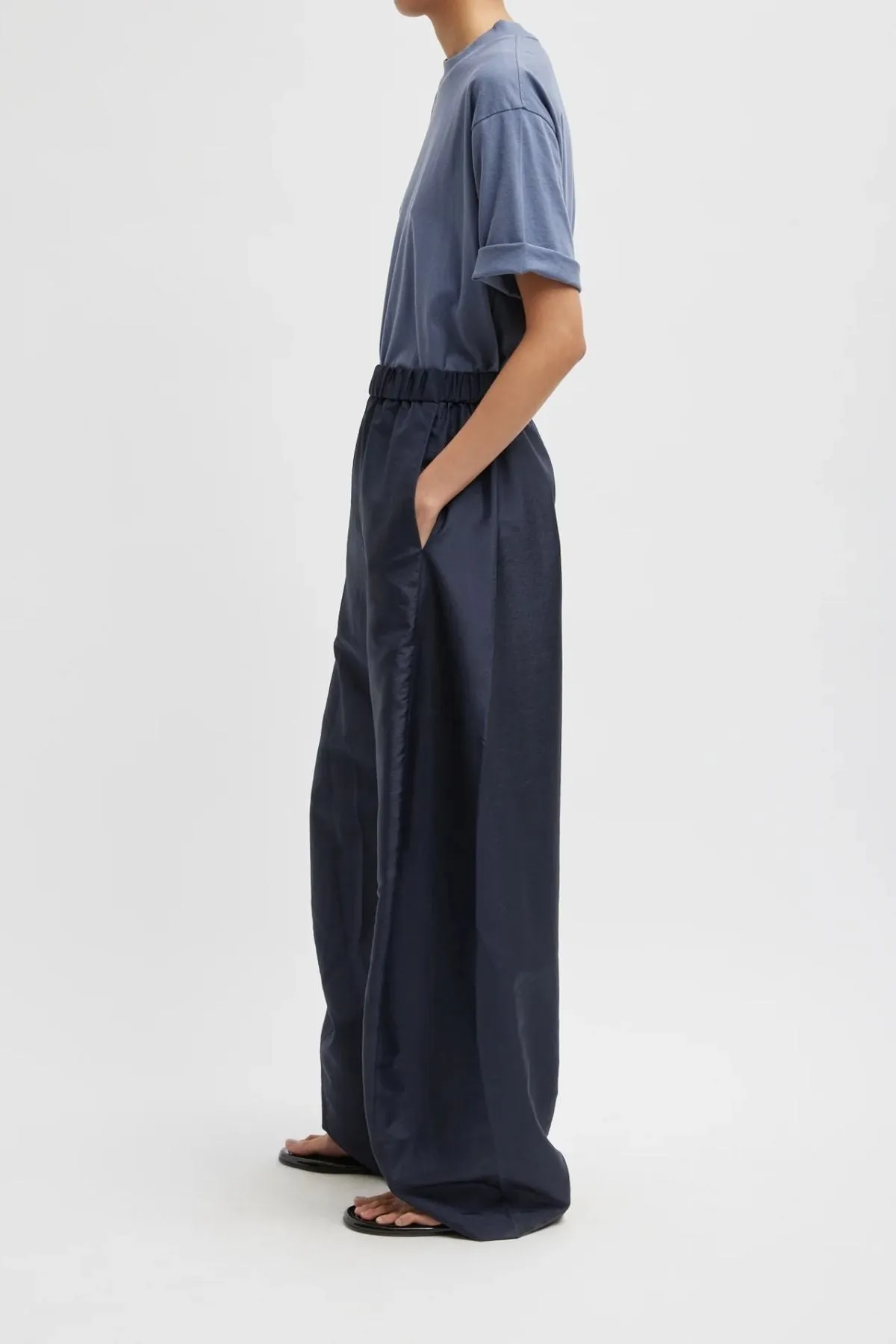Womens Tibi Tibi Crispy Nylon Winslow Pant - Navy