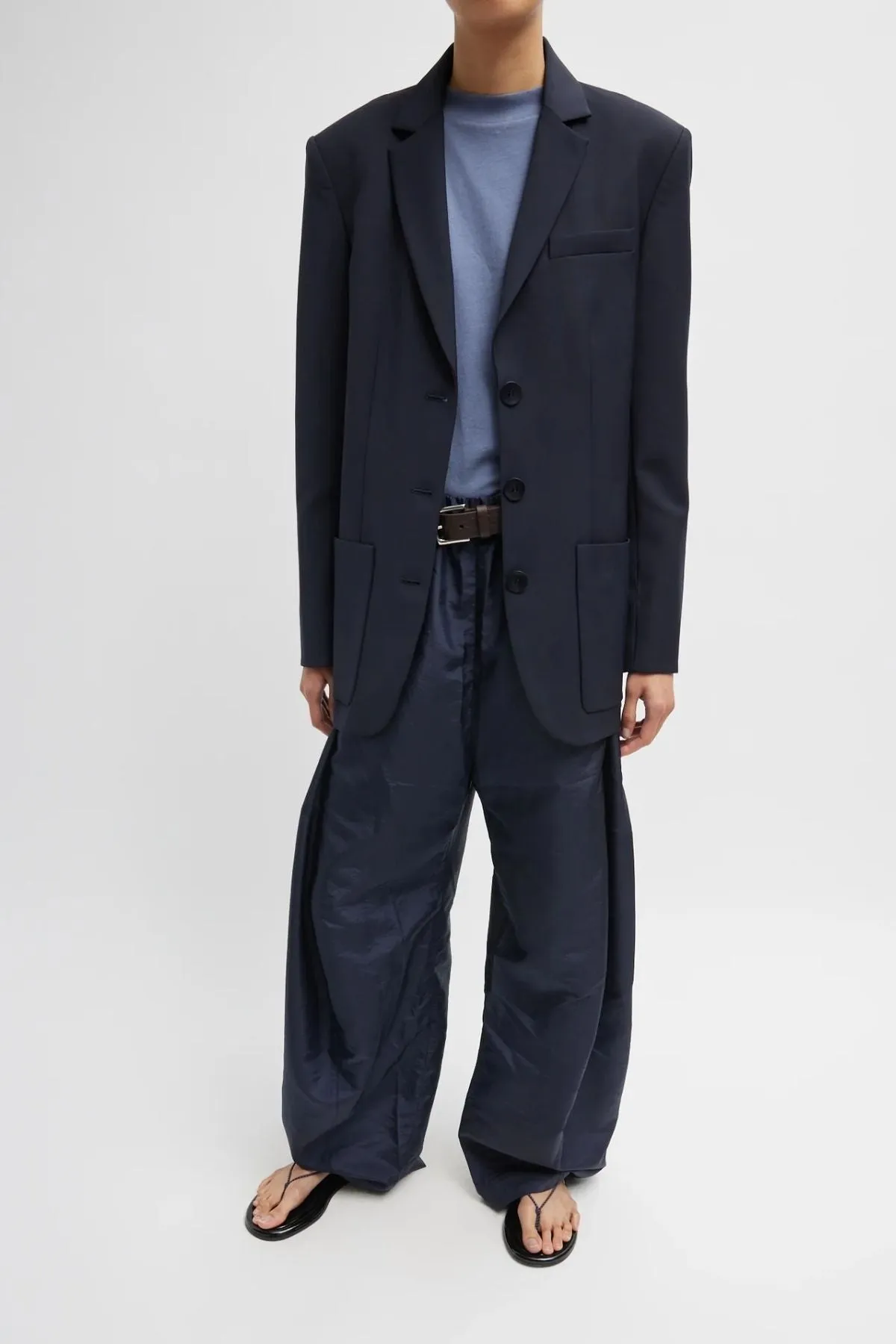 Womens Tibi Tibi Crispy Nylon Winslow Pant - Navy