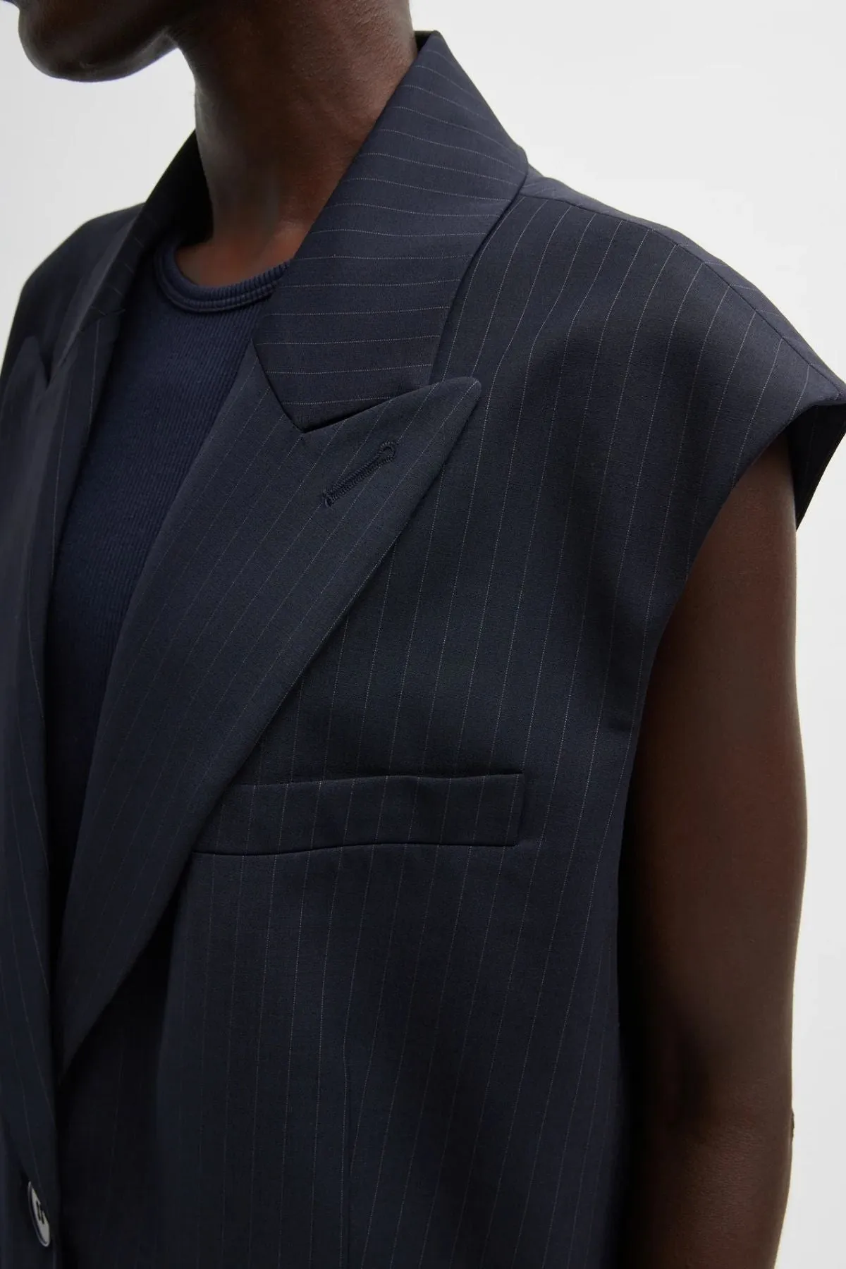 Womens Tibi Tibi Dominic Pinstripe Liam Vest - Navy Multi