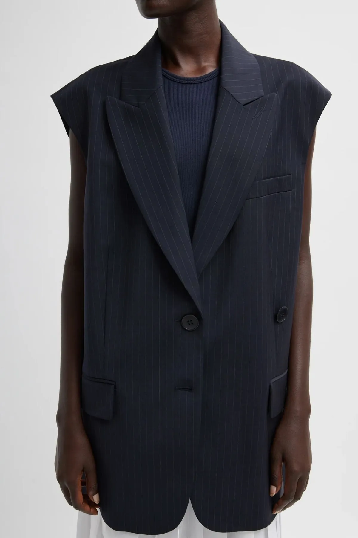 Womens Tibi Tibi Dominic Pinstripe Liam Vest - Navy Multi