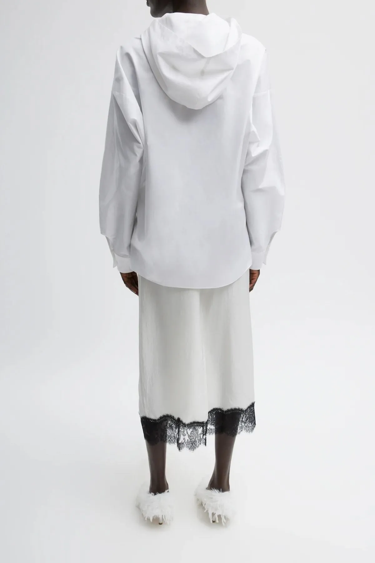 Womens Tibi Tibi Eco Poplin Hooded Shirt - White