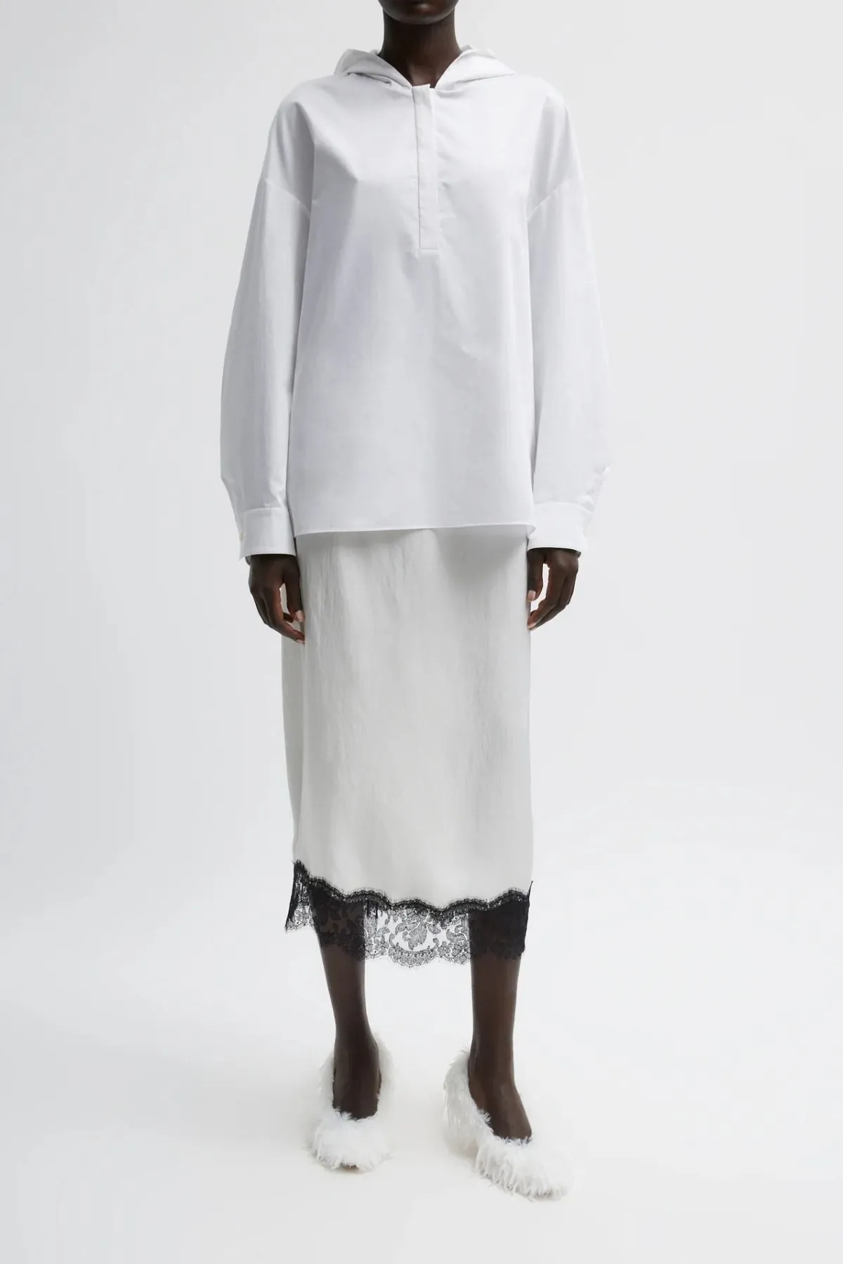 Womens Tibi Tibi Eco Poplin Hooded Shirt - White