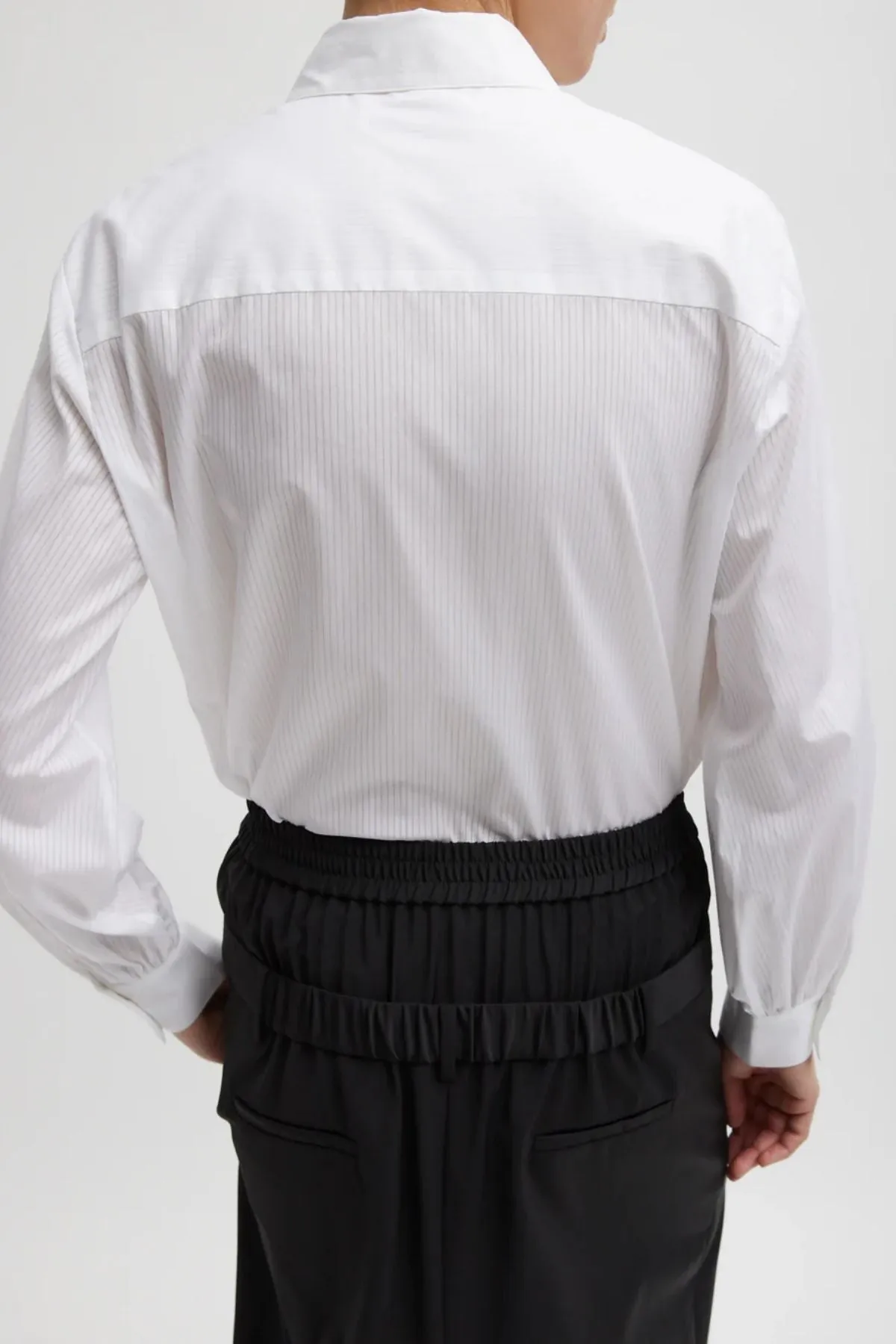Womens Tibi Tibi Gossamer Stripe Bishop Sleeve Shirt - White