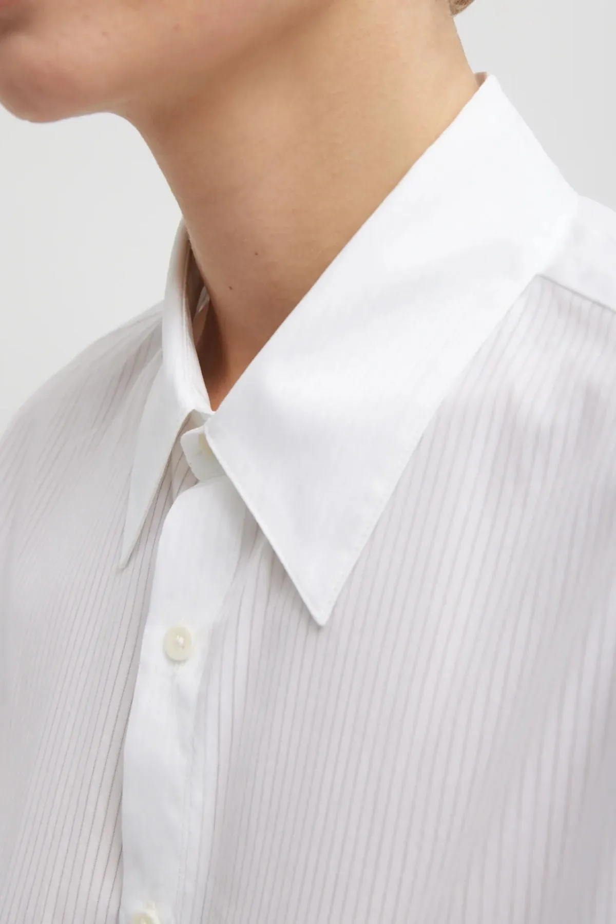 Womens Tibi Tibi Gossamer Stripe Bishop Sleeve Shirt - White