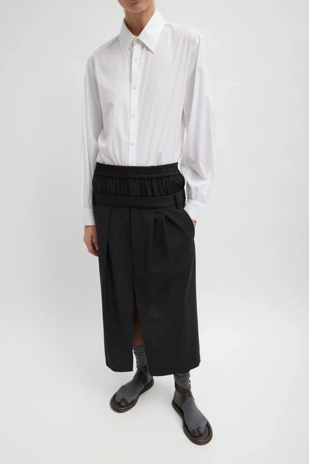 Womens Tibi Tibi Gossamer Stripe Bishop Sleeve Shirt - White