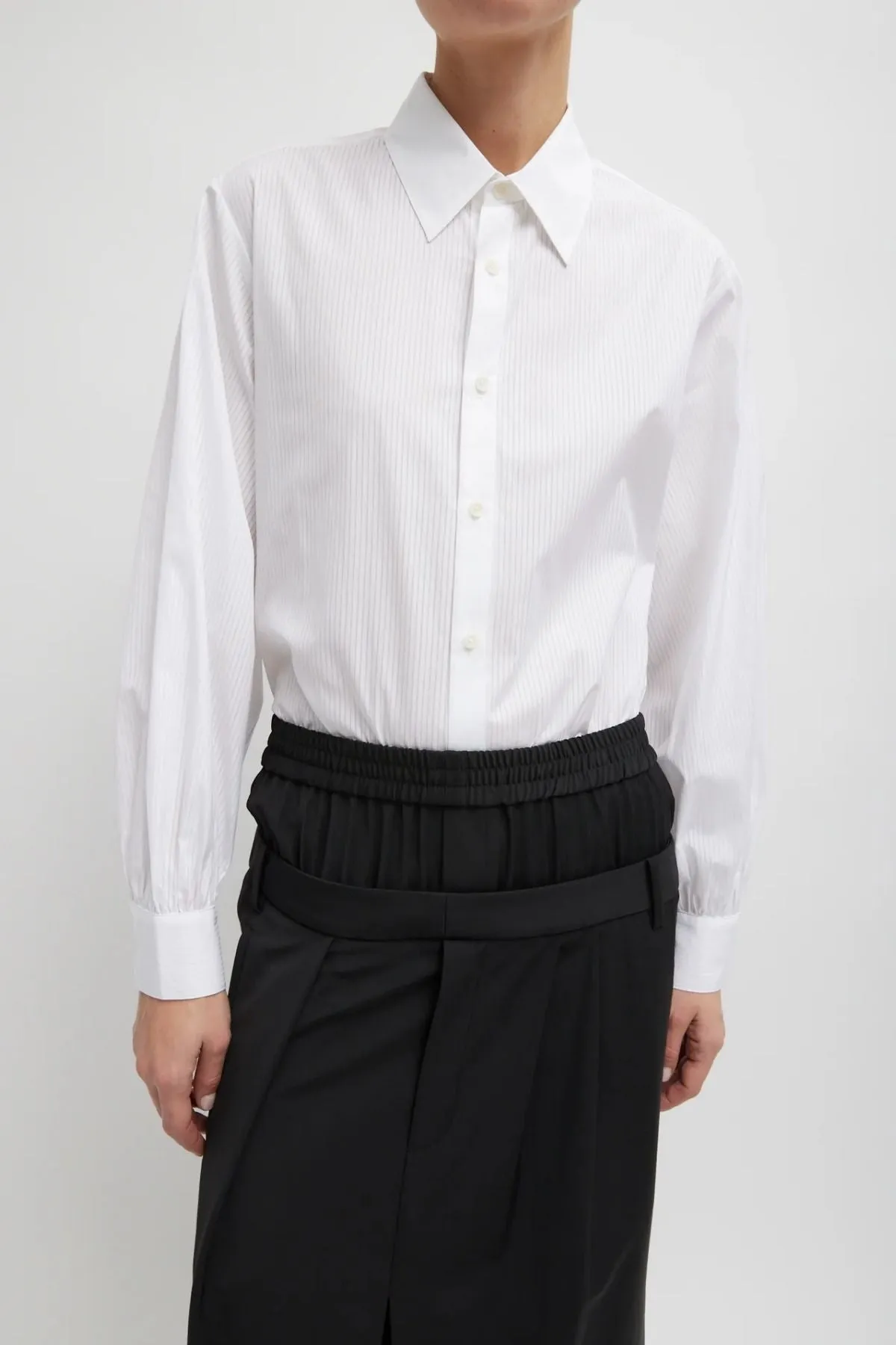 Womens Tibi Tibi Gossamer Stripe Bishop Sleeve Shirt - White