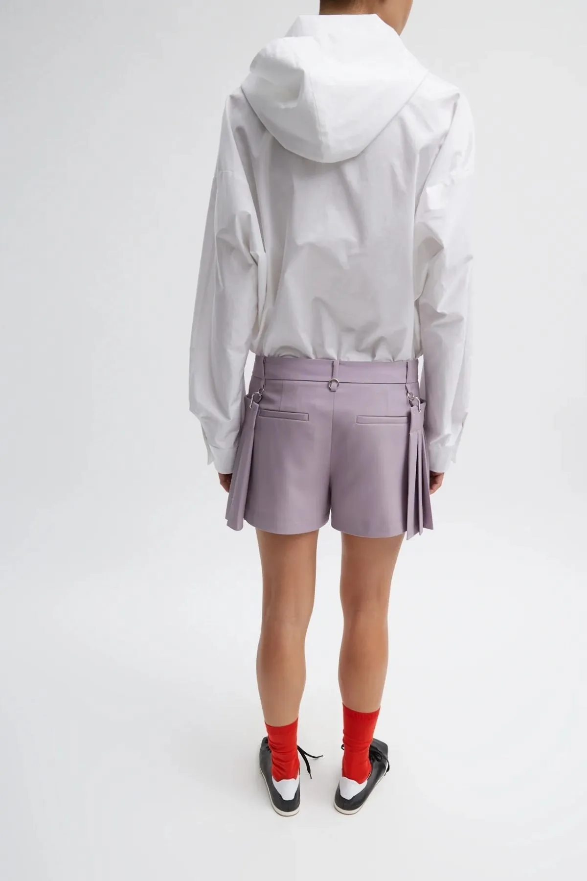 Womens Tibi Tibi Grain De Poudre Convertible Pleated Short - Taro