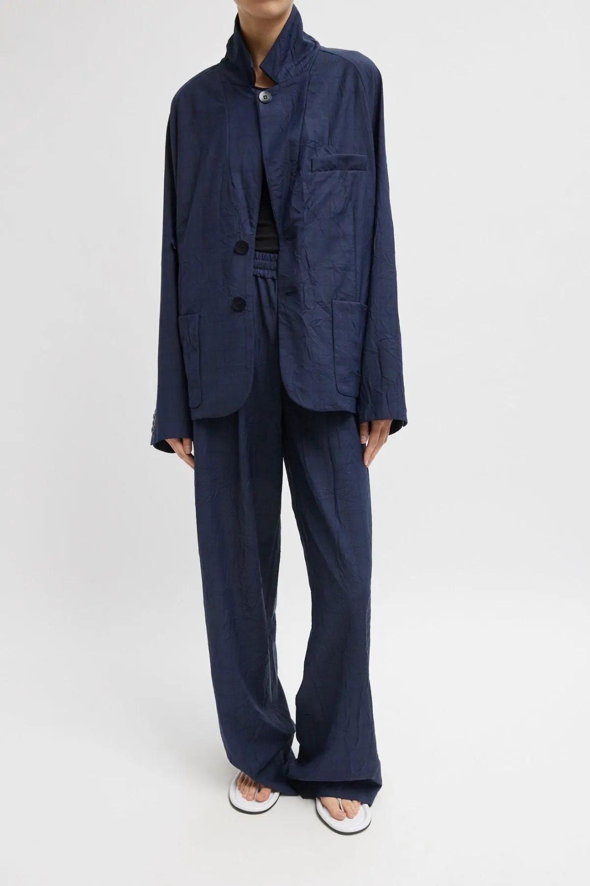 Womens Tibi Tibi Harold Suiting Wide Leg Pull On Pant - Navy Multi