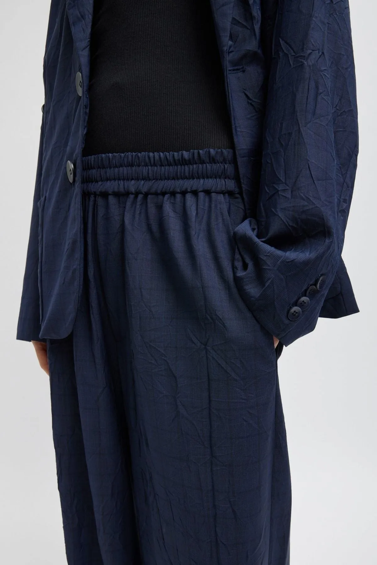 Womens Tibi Tibi Harold Suiting Wide Leg Pull On Pant - Navy Multi