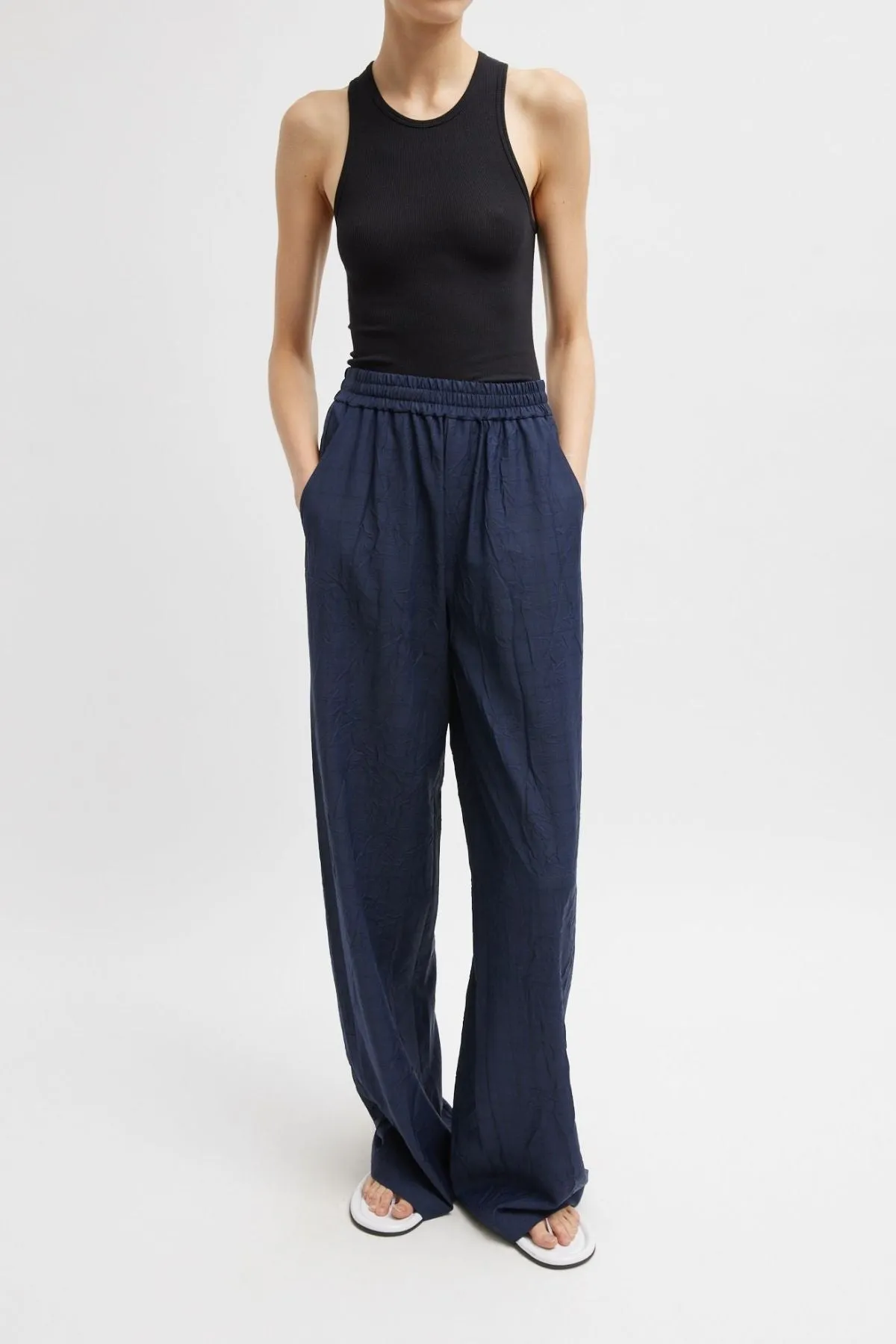 Womens Tibi Tibi Harold Suiting Wide Leg Pull On Pant - Navy Multi