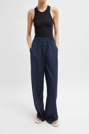 Womens Tibi Tibi Harold Suiting Wide Leg Pull On Pant - Navy Multi