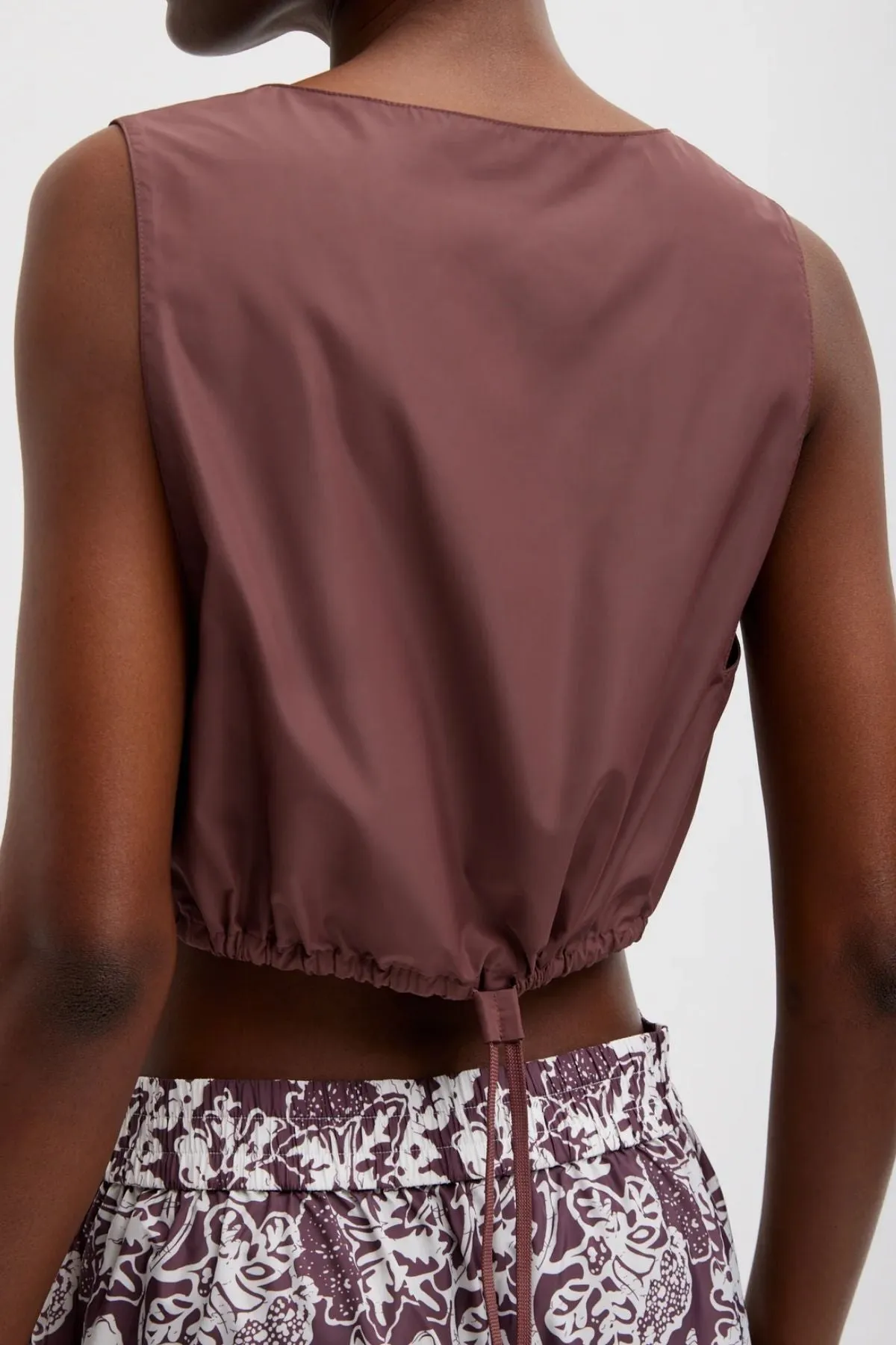 Womens Tibi Tibi Italian Sporty Nylon Cropped Square Neck Top - Cinnamon