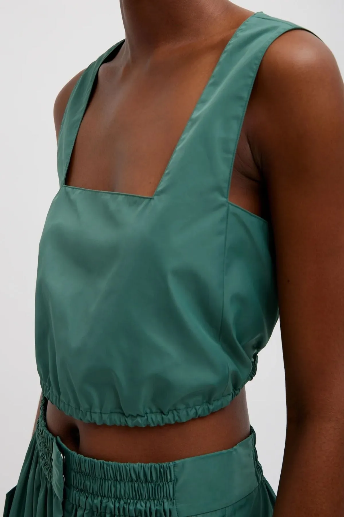 Womens Tibi Tibi Italian Sporty Nylon Cropped Square Neck Top - Dark Hunter Green