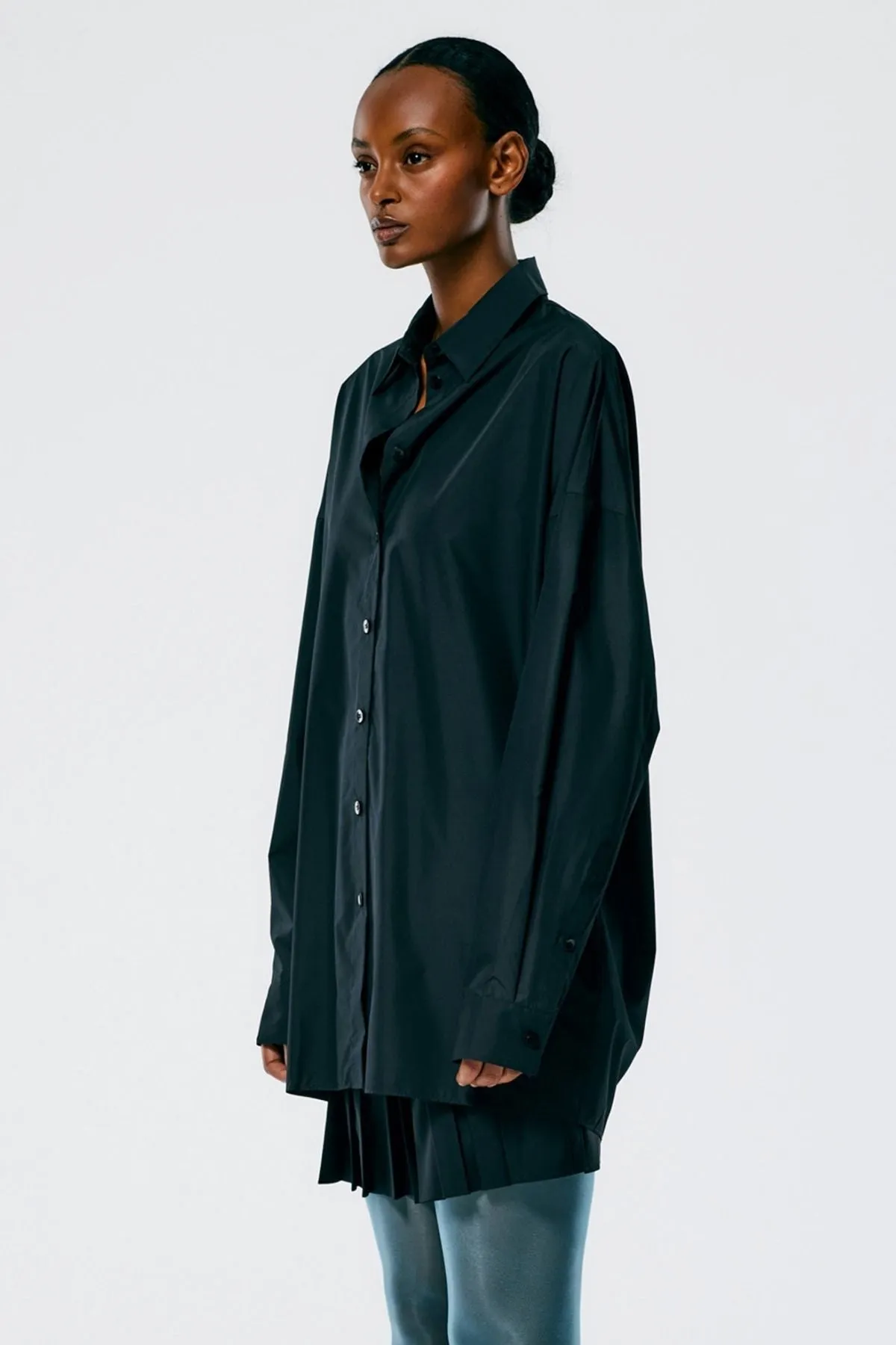 Womens Tibi Tibi Italian Sporty Nylon Shirt Cocoon Back - Black