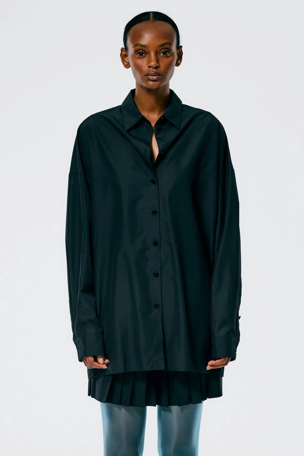 Womens Tibi Tibi Italian Sporty Nylon Shirt Cocoon Back - Black
