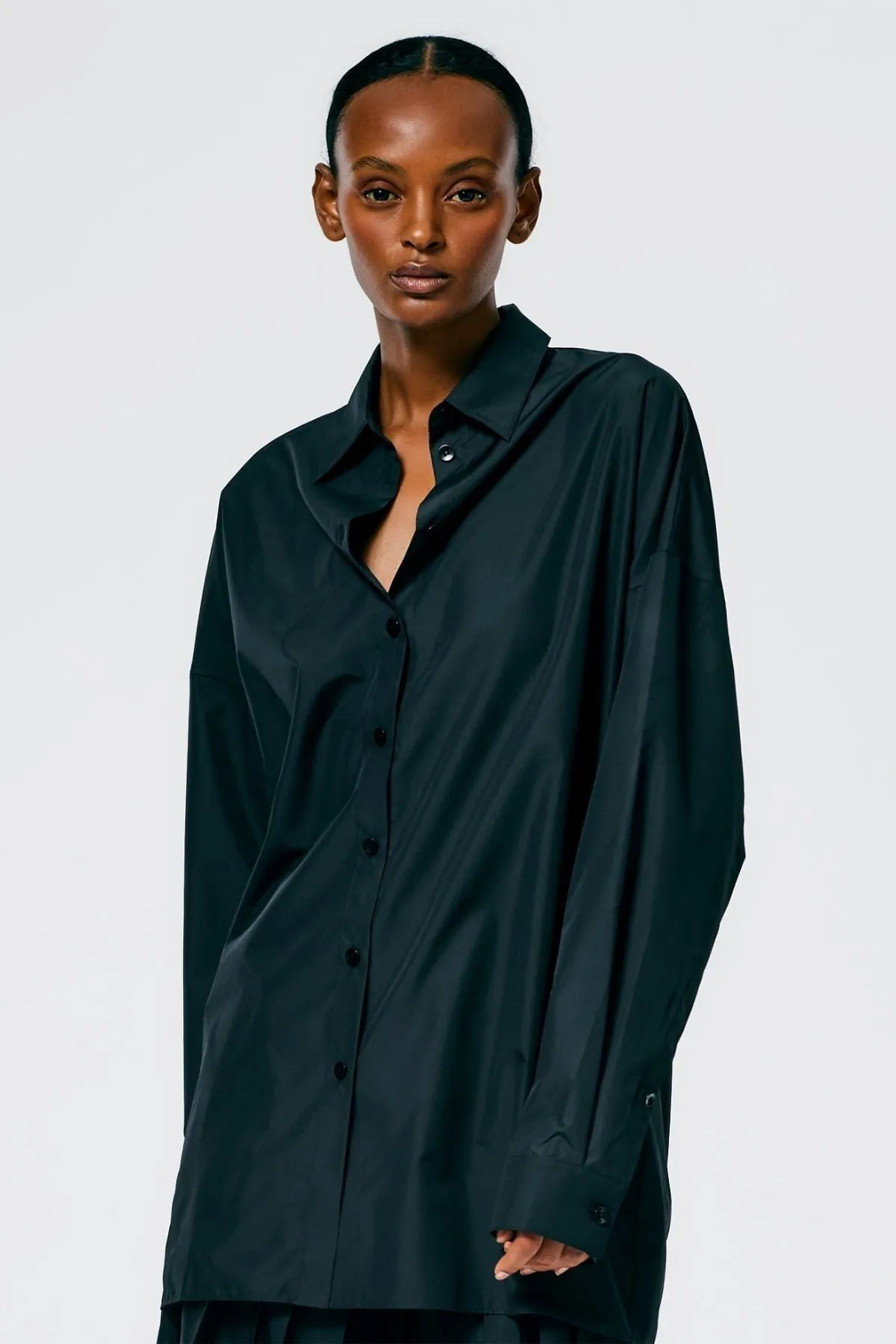 Womens Tibi Tibi Italian Sporty Nylon Shirt Cocoon Back - Black