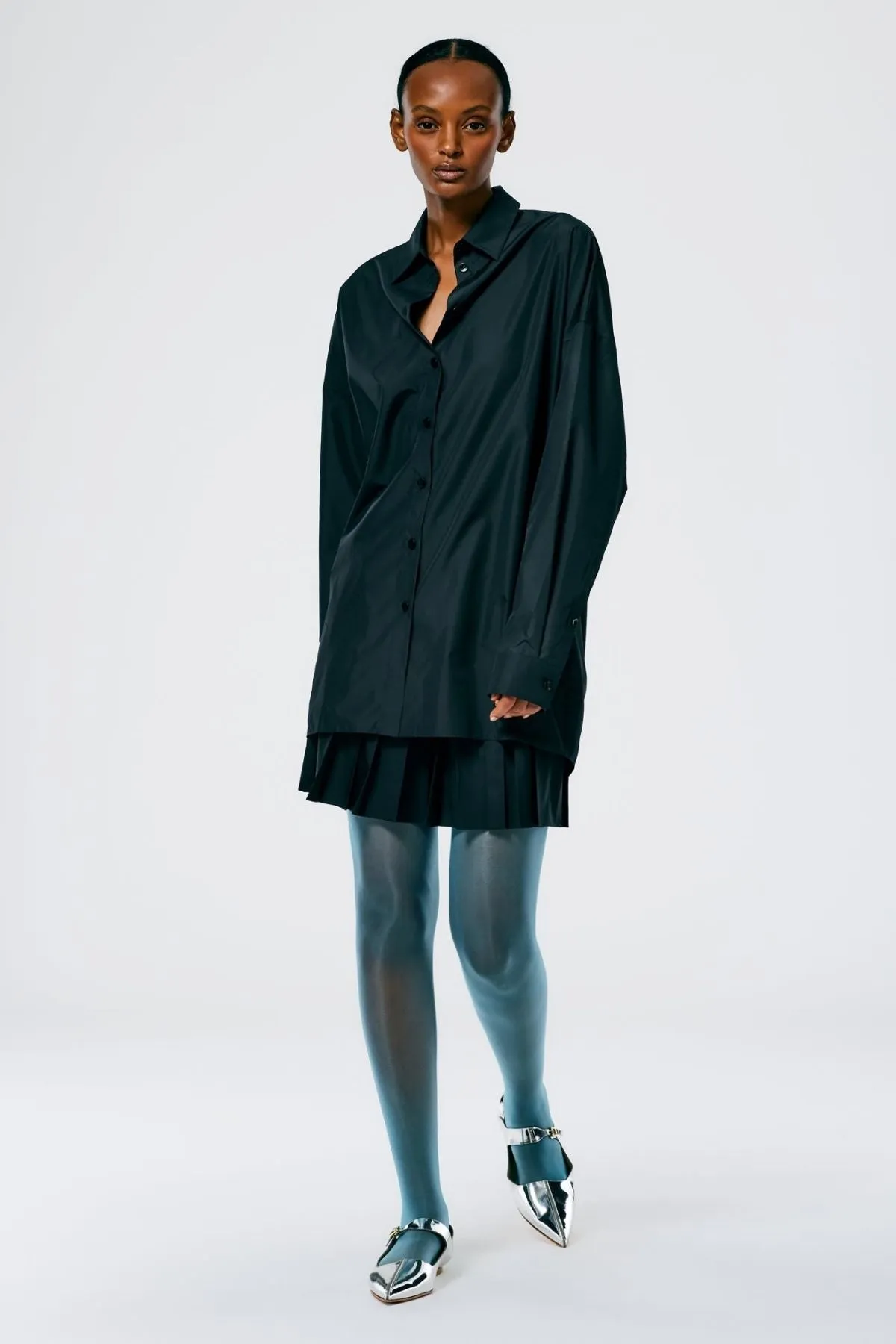 Womens Tibi Tibi Italian Sporty Nylon Shirt Cocoon Back - Black