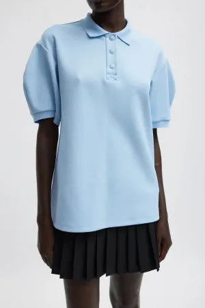 Womens Tibi Tibi Luxe Pique Polo Shirt - Light Blue