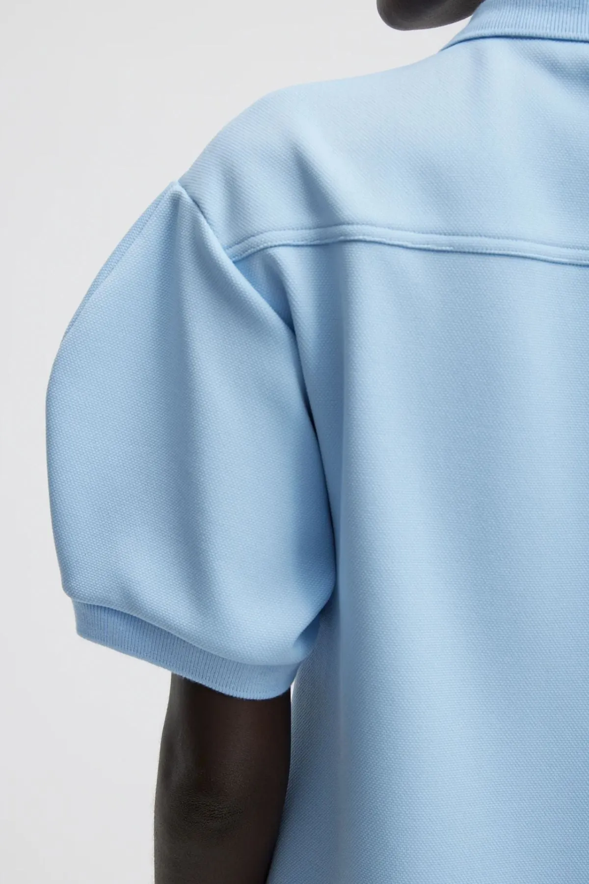 Womens Tibi Tibi Luxe Pique Polo Shirt - Light Blue