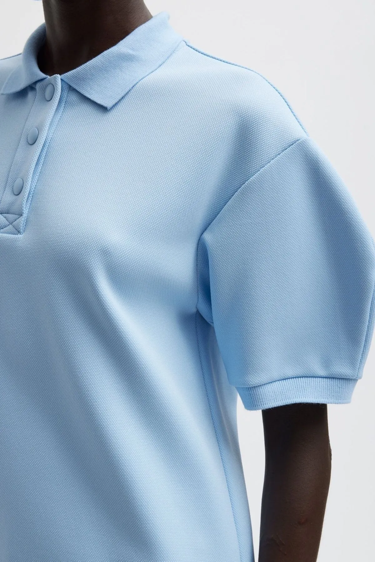 Womens Tibi Tibi Luxe Pique Polo Shirt - Light Blue
