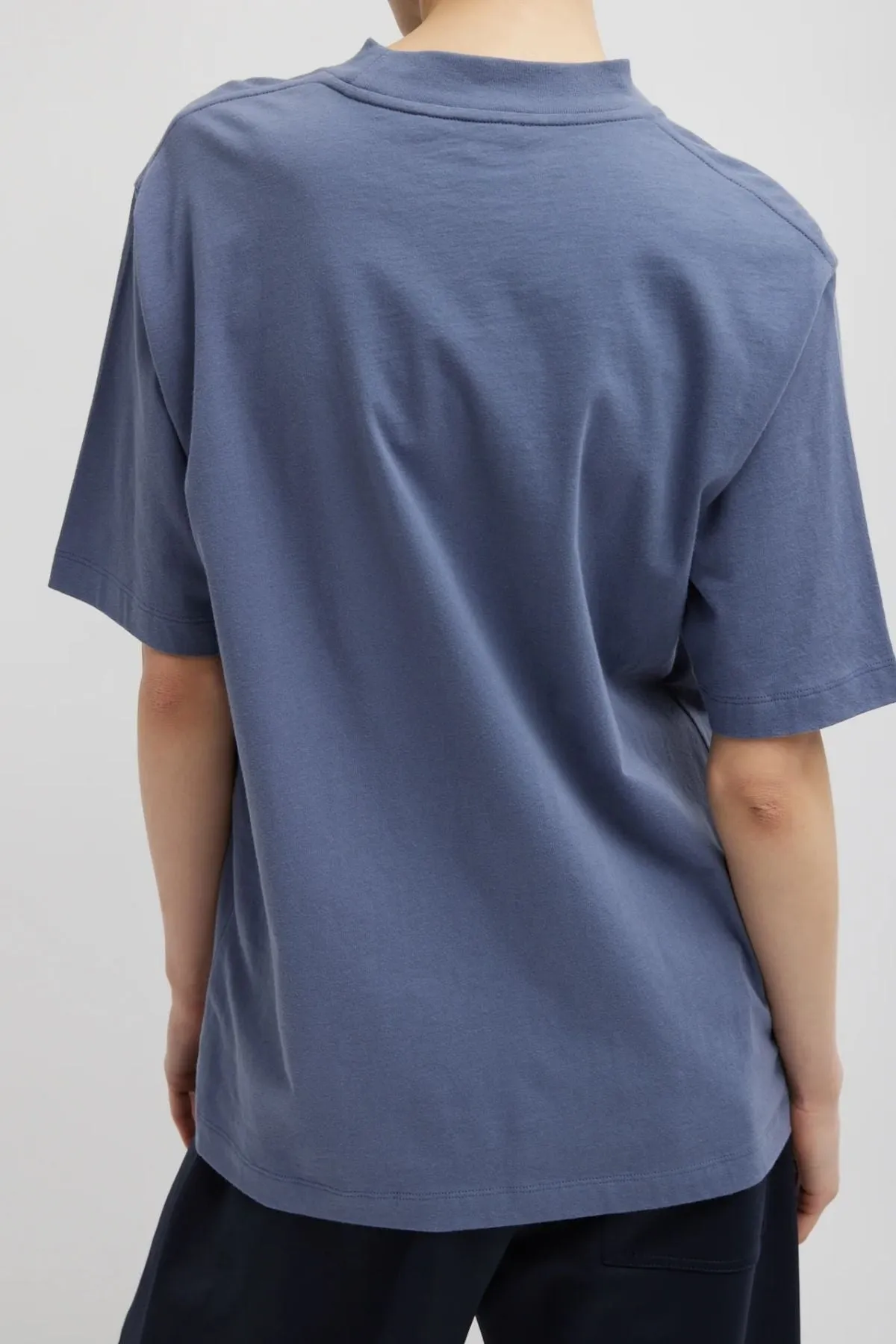 Womens Tibi Tibi Mock Neck Unisex T-Shirt - Dusty Navy