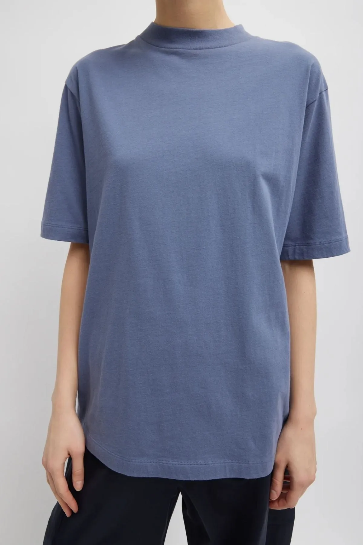 Womens Tibi Tibi Mock Neck Unisex T-Shirt - Dusty Navy