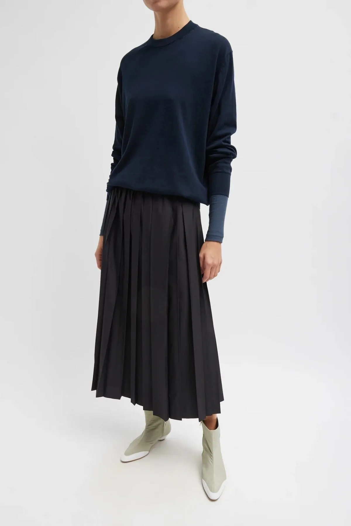 Womens Tibi Tibi Nylon Pleated Pull On Skirt - Black