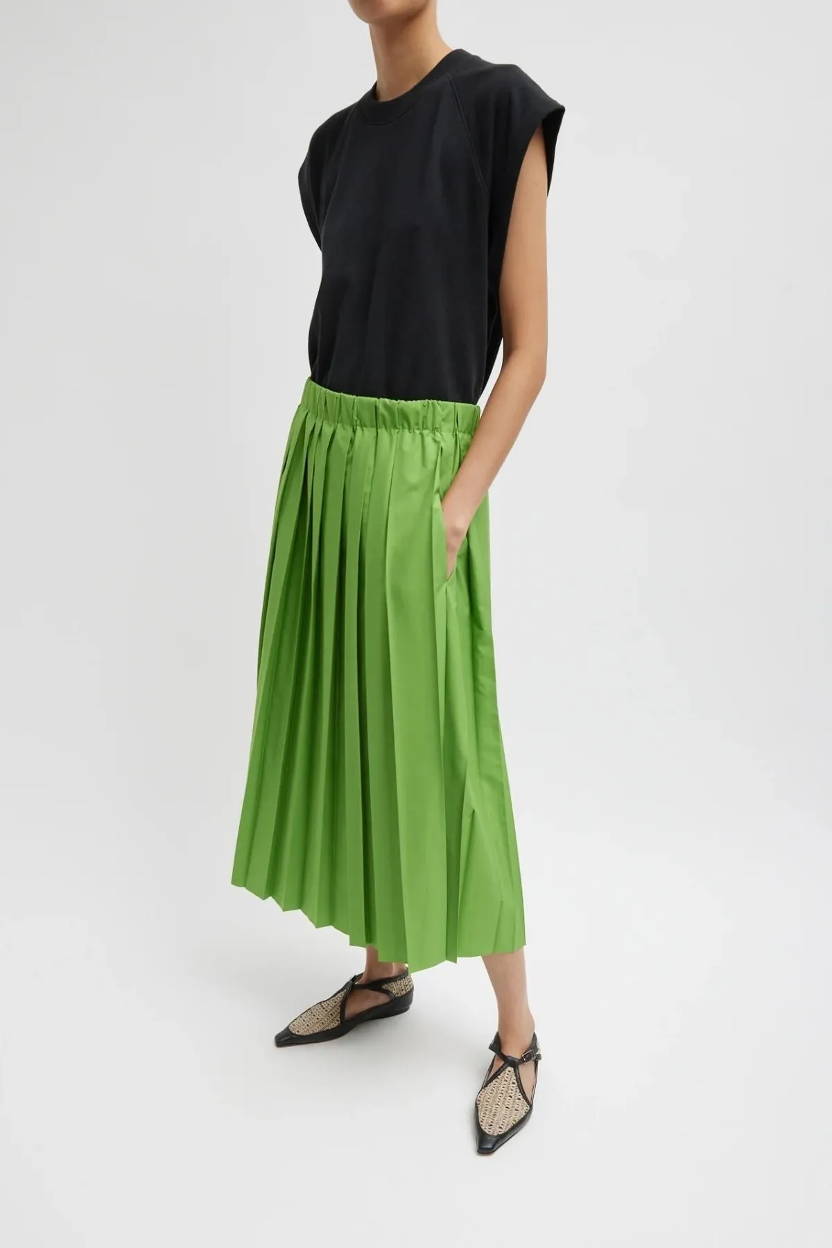 Womens Tibi Tibi Nylon Pleated Pull On Skirt - Lime