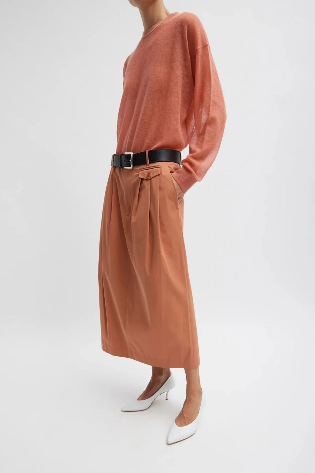 Womens Tibi Tibi Sheer Sweater Crewneck Easy Pullover - Pink Clay