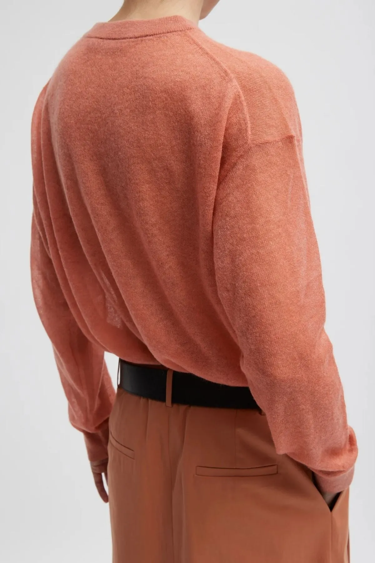 Womens Tibi Tibi Sheer Sweater Crewneck Easy Pullover - Pink Clay