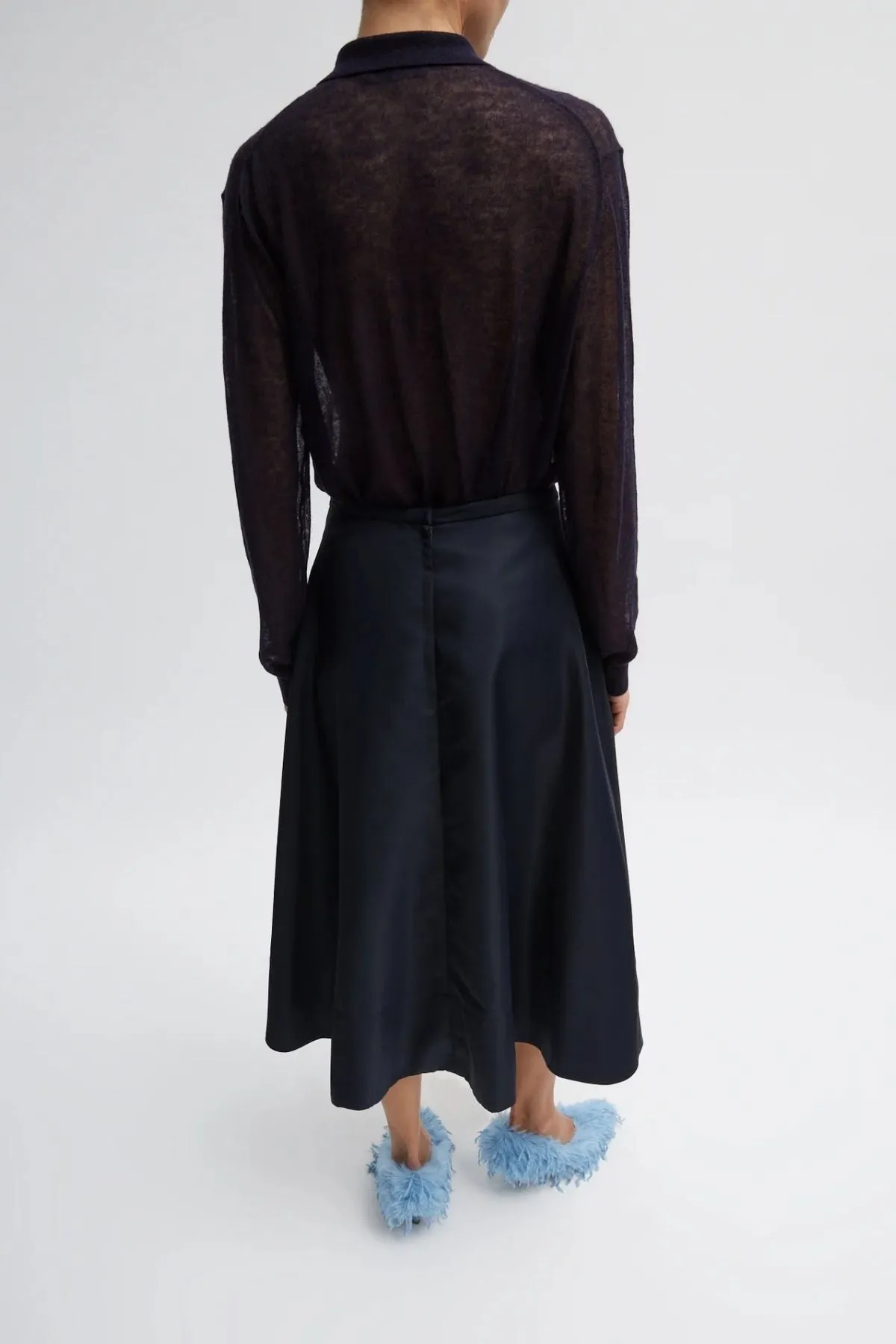 Womens Tibi Tibi Sheer Sweater Polo Button Cardigan - Dark Navy