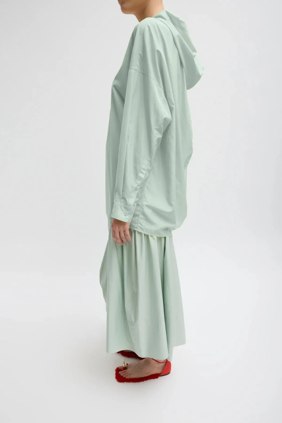 Womens Tibi Tibi Shirred Nylon Hoodie - Lido Green