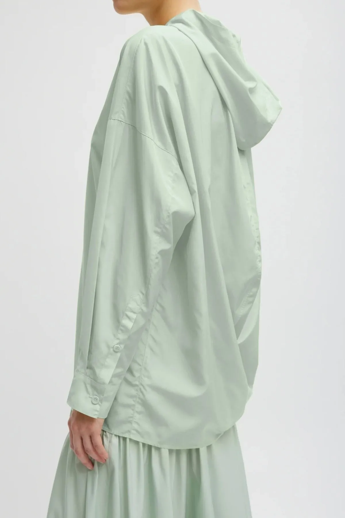 Womens Tibi Tibi Shirred Nylon Hoodie - Lido Green