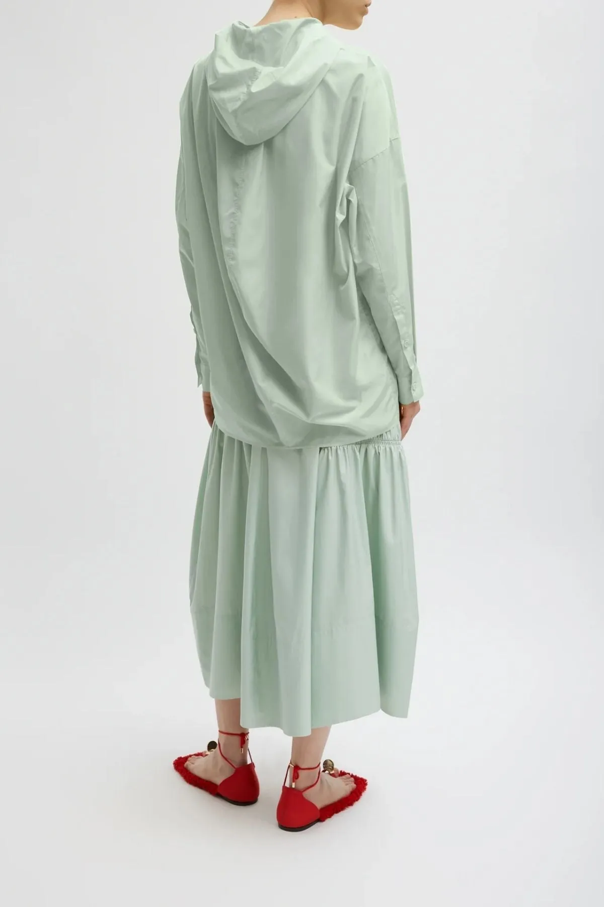 Womens Tibi Tibi Shirred Nylon Hoodie - Lido Green