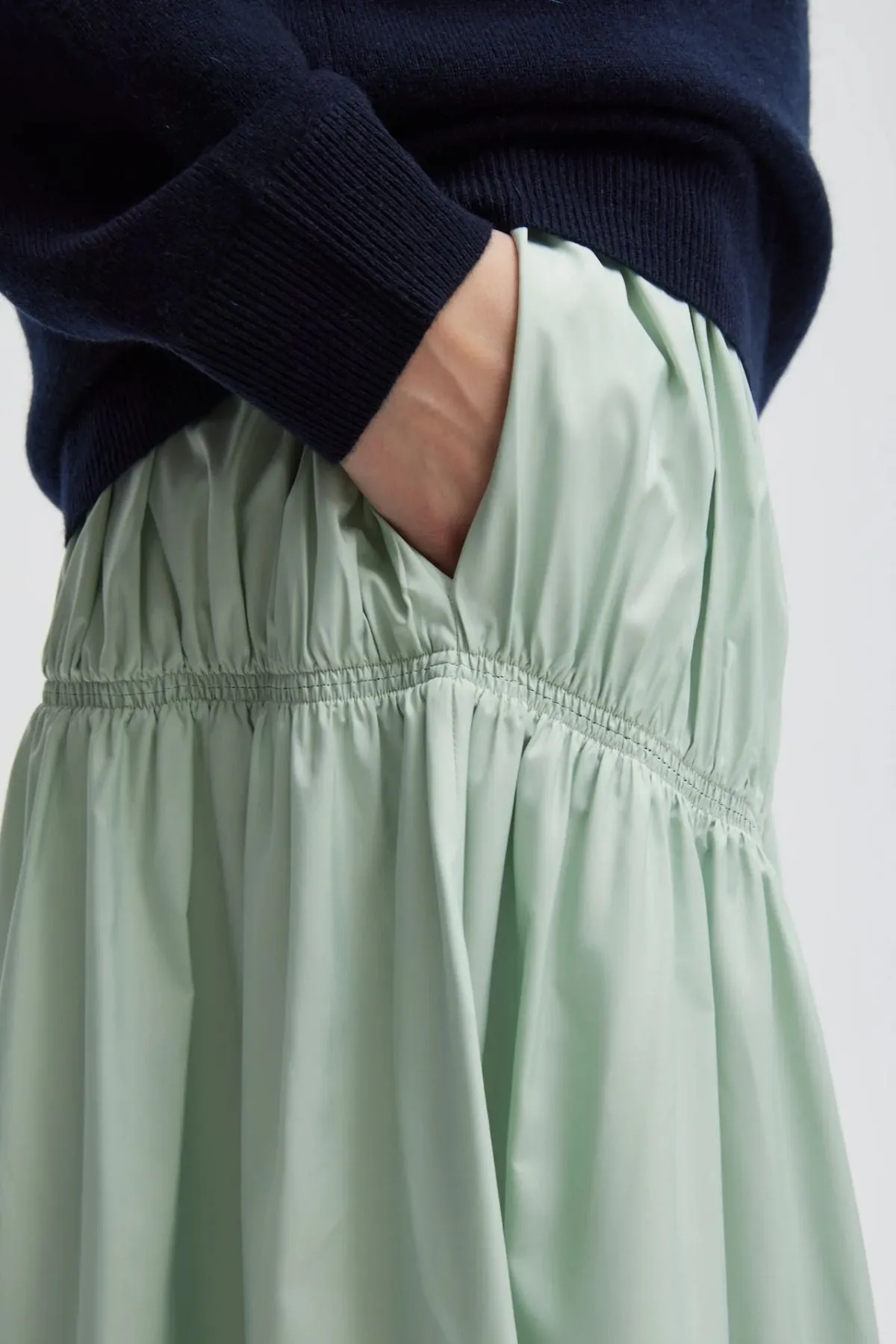 Womens Tibi Tibi Shirred Nylon Panelled Skirt - Lido Green