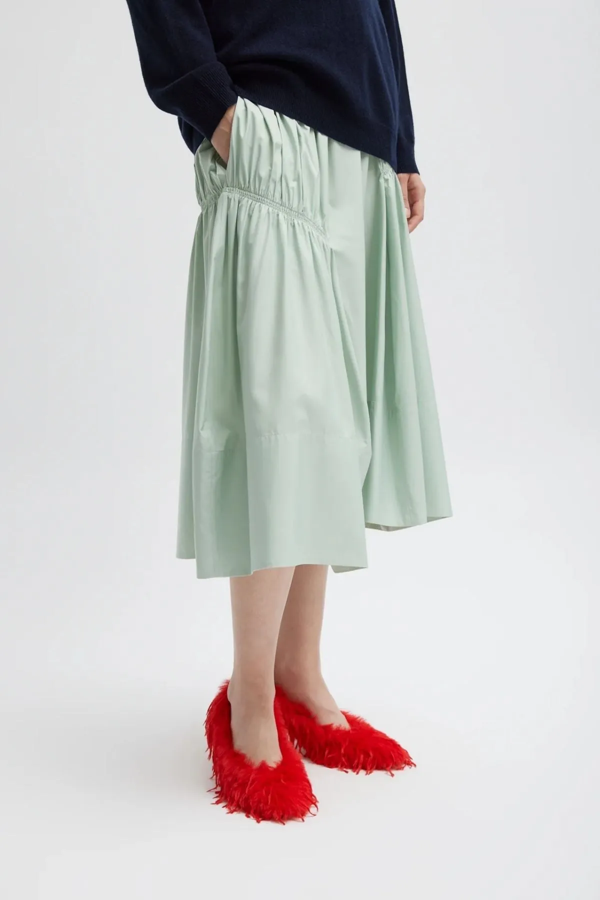 Womens Tibi Tibi Shirred Nylon Panelled Skirt - Lido Green