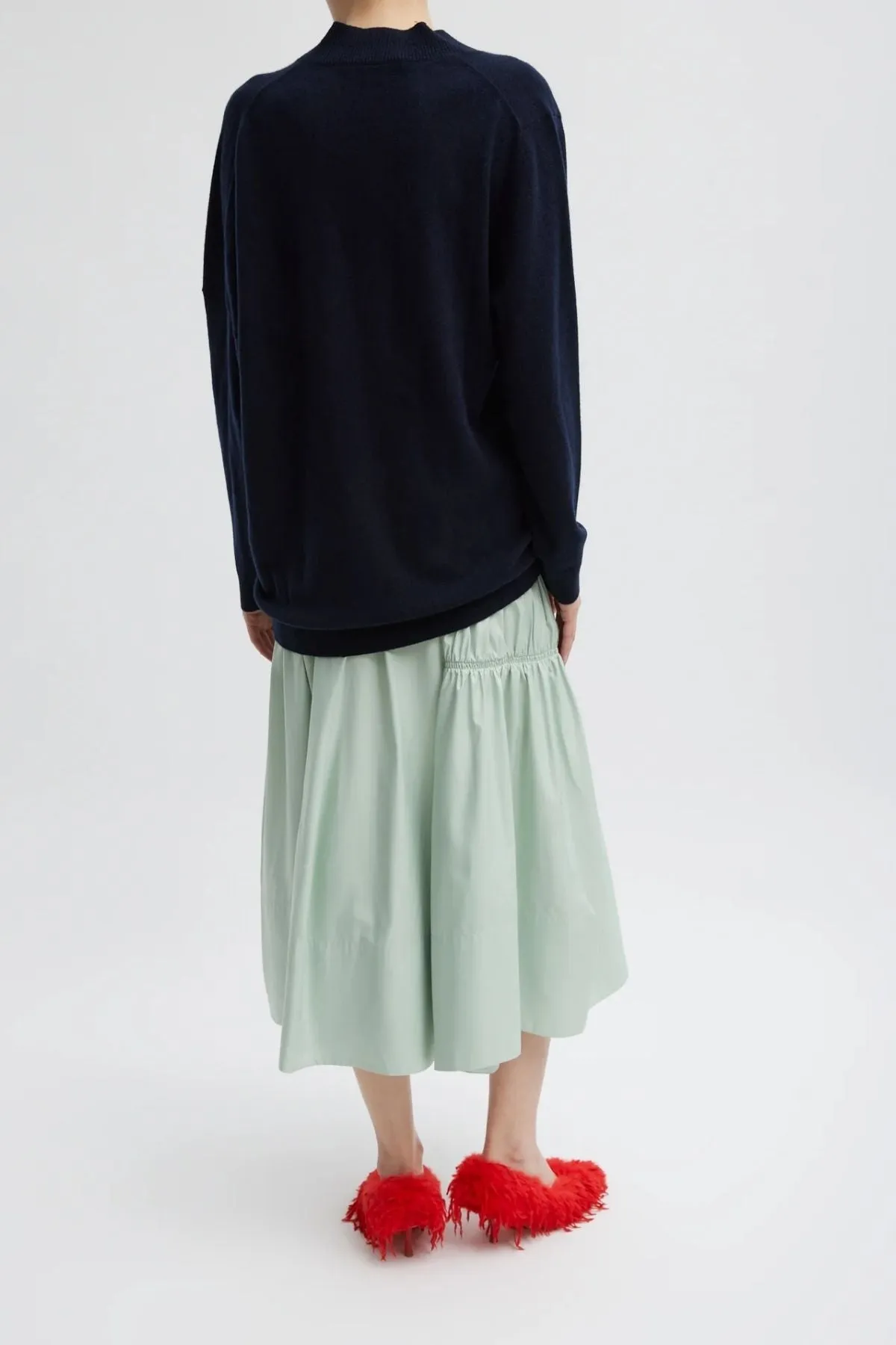 Womens Tibi Tibi Shirred Nylon Panelled Skirt - Lido Green