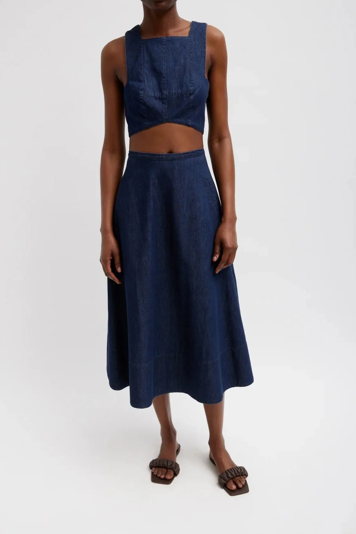 Womens Tibi Tibi Summer Denim Square Neck Cropped Top - Indigo