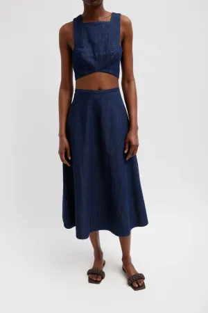 Womens Tibi Tibi Summer Denim Square Neck Cropped Top - Indigo