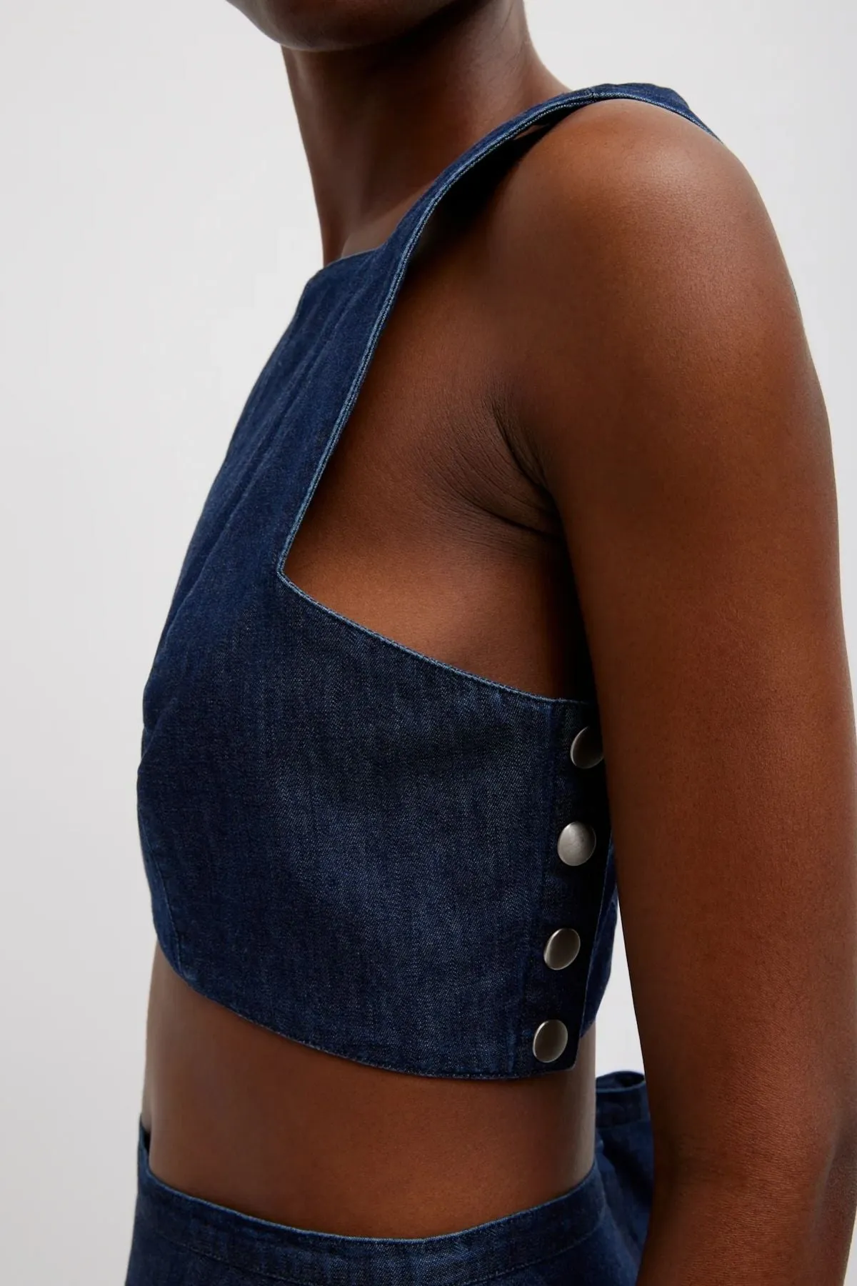 Womens Tibi Tibi Summer Denim Square Neck Cropped Top - Indigo