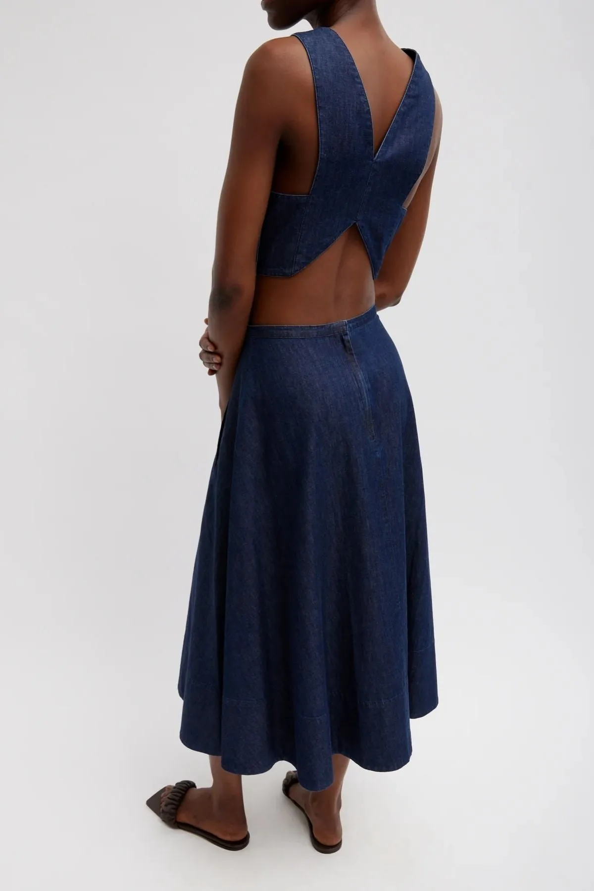 Womens Tibi Tibi Summer Denim Square Neck Cropped Top - Indigo