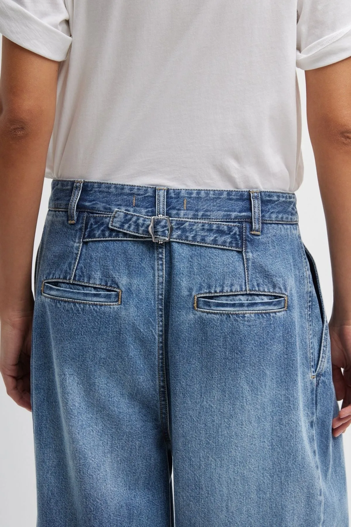 Womens Tibi Tibi Triple Pleat Spring Denim Pant - Classic Blue