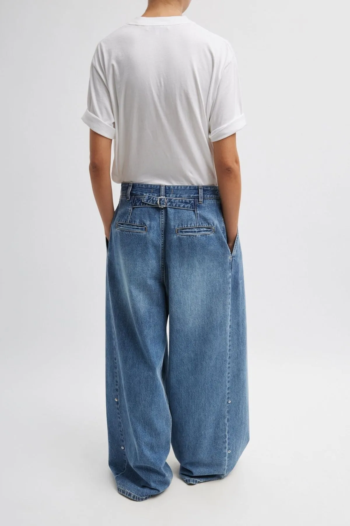 Womens Tibi Tibi Triple Pleat Spring Denim Pant - Classic Blue