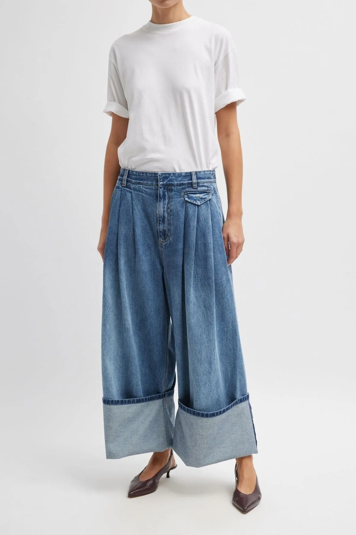 Womens Tibi Tibi Triple Pleat Spring Denim Pant - Classic Blue