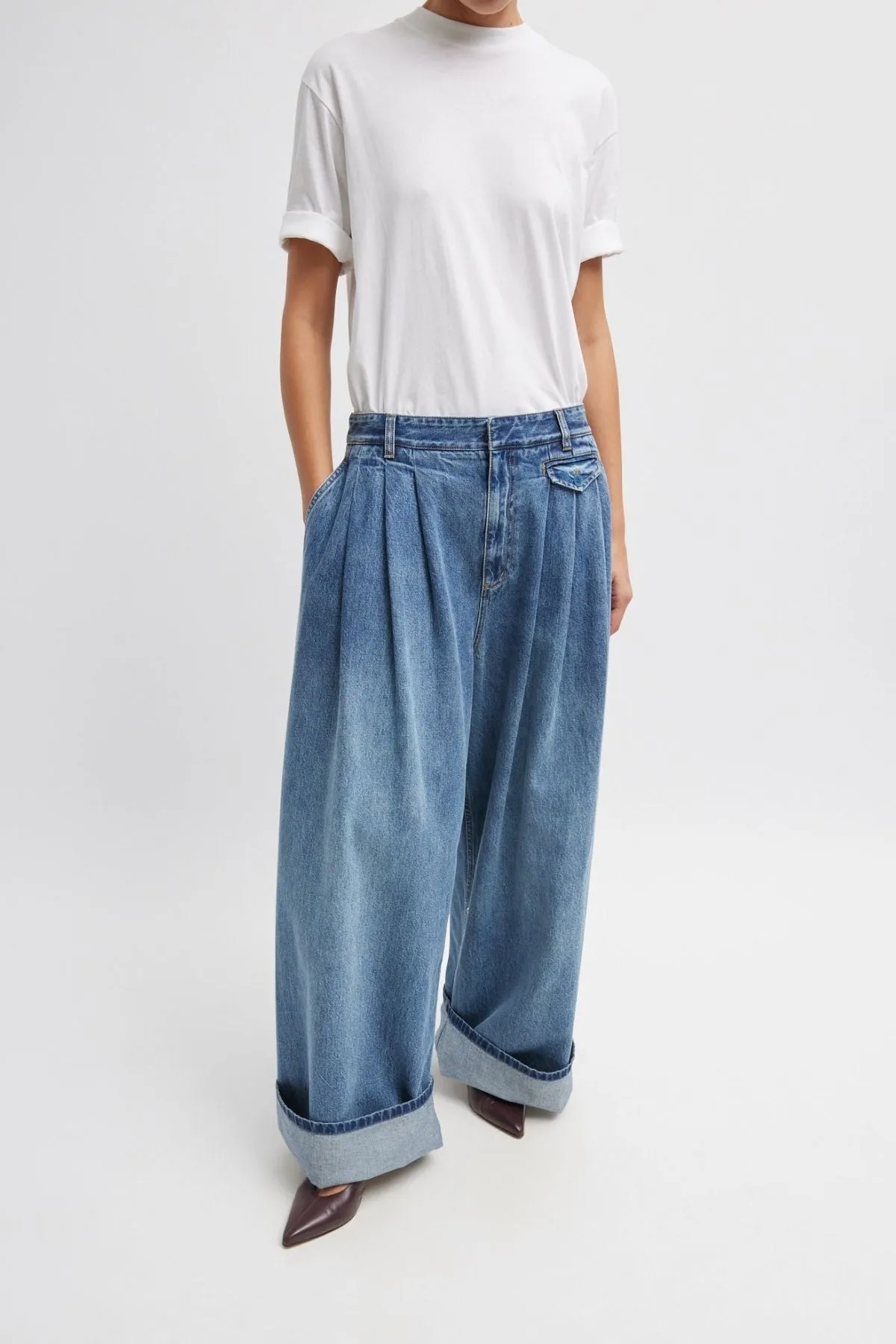 Womens Tibi Tibi Triple Pleat Spring Denim Pant - Classic Blue